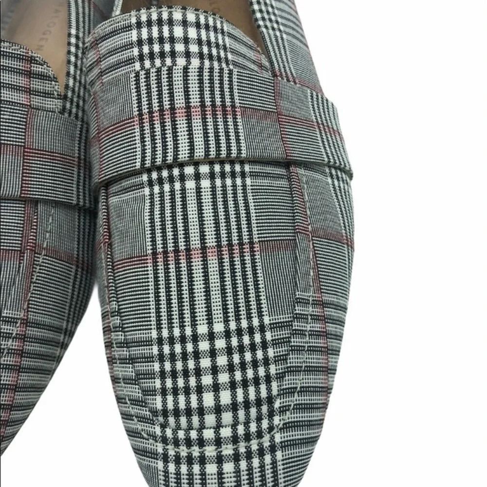 Halogen Grey Plaid Glen Check Penny Loafers Slip On Flats Womens 8.5